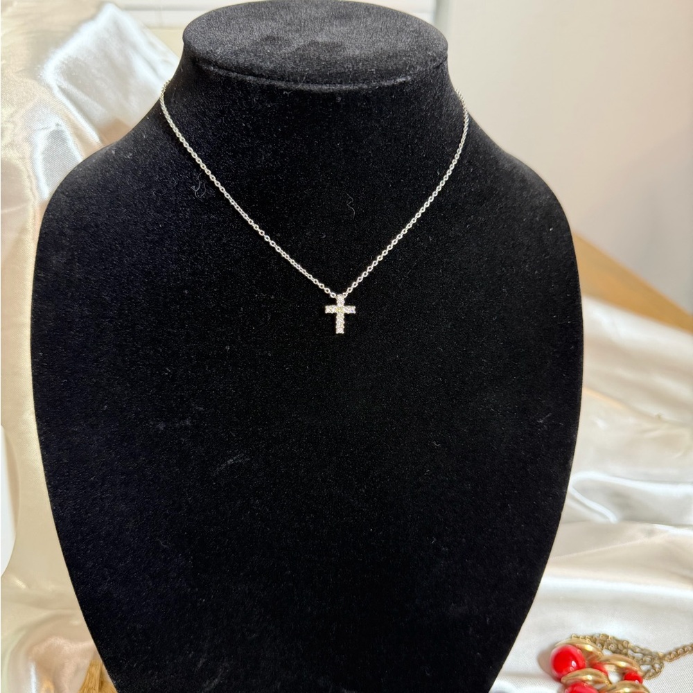 Cookie Lee Dainty Silver Cross Pendant Necklace - Sparkling CZ Accent